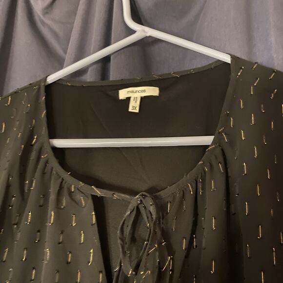 Maurices Blouse Plus Size 3X Black Gold V Neck Keyhole Tunic Top Fancy Party - Picture 2 of 7